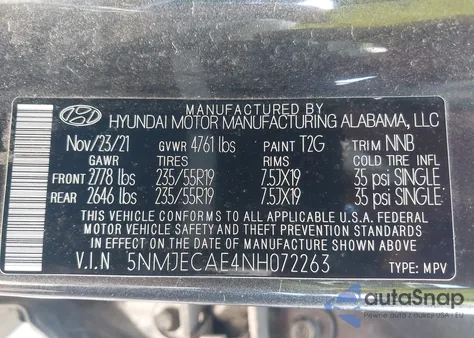 2022 Hyundai Tucson Limited z USA, uszkodzony, nr VIN 5NMJECAE4NH072263